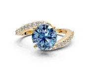 Solitaire Engagement Ring Setting for Fancy Blue Round Cut Center with Pave Bypass Swirl Band and Prong Head in Yellow Gold