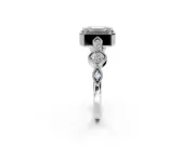 Vintage Station Engagement Ring Setting for Emerald Cut Center with Accents and Prong Head in Platinum