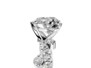Solitaire Engagement Ring Setting for Heart-Shaped Center with Bar-Station Pave Twist and Prong Head in White Gold