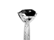 Solitaire Engagement Ring Setting for Fancy Black Heart-Shaped Center with Engraved Milgrain Band and Prong Head in Sterling Silver