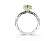 Solitaire Engagement Ring Setting for Fancy Yellow Round Cut Center with Bezel-Dot Beaded Band and Prong Head in Platinum