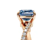 Solitaire Engagement Ring Setting for Fancy Blue Asscher Cut Center with Half-Pave Crossover Band and Prong Head in Rose Gold