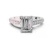 Solitaire Engagement Ring Setting for Emerald Cut Center with Pave Cathedral Band and Prong Head in Sterling Silver