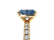 Solitaire Engagement Ring Setting for Fancy Blue Emerald Cut Center with Fine Pave Band and Claw Prong Head in Yellow Gold