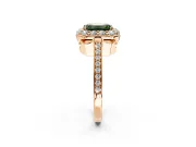 Floral Halo Engagement Ring Setting for Fancy Green Emerald Cut Center with Large Halo Accents and Prong Head in Rose Gold