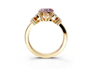 Floral Engagement Ring Setting for Fancy Pink Heart-Shaped Center with Marquise Cluster Shoulders and Prong Head in Yellow Gold