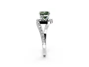 Solitaire Engagement Ring Setting for Fancy Green Cushion Cut Center with Pave Bypass Swirl Band and Prong Head in Platinum