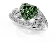 Halo Engagement Ring Setting for Fancy Green Heart-Shaped Center with Marquise and Pave Bypass Band and Prong Head in White Gold