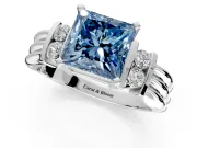 Solitaire Engagement Ring Setting for Fancy Blue Princess Cut Center with Grooved Bar Accent Band and Prong Head in Platinum
