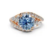 Halo Engagement Ring Setting for Fancy Blue Round Cut Center with Marquise and Pave Bypass Band and Prong Head in Rose Gold