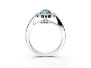 Bezel-Framed Halo Engagement Ring Setting for Fancy Blue Pear-Shaped Center with Pave Band and Prong Head in Platinum