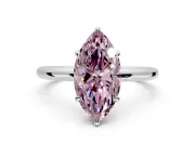 Low-Set Solitaire Engagement Ring Setting for Fancy Pink Oval Center with Thin Plain Band and Prong Head in White Gold