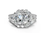 Halo Engagement Ring Setting for Princess Cut Center with Two-Strand Split Shank and Prong Head in Platinum