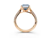 Solitaire Engagement Ring Setting for Fancy Blue Asscher Cut Center with Multi-Row Accents and Prong Head in Rose Gold