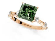 Solitaire Engagement Ring Setting for Fancy Green Princess Cut Center with Bezel Station Band and Prong Head in Rose Gold