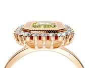 Halo Engagement Ring Setting for Fancy Yellow Emerald Cut Center with Milgrain Bezel Rim, Plain Band and Prong Head in Rose Gold