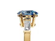 3 Stone Engagement Ring Setting for Fancy Blue Oval Center with Baguette Accents and Prong Head in Yellow Gold