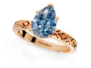 Solitaire Engagement Ring Setting for Fancy Blue Pear-Shaped Center with Milgrain X Pattern Band and Prong Head in Rose Gold