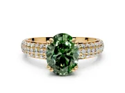 Solitaire Engagement Ring Setting for Fancy Green Oval Center with Multi-Row Pave Accents and Basket Head in Yellow Gold