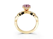 Solitaire Engagement Ring Setting for Fancy Pink Round Cut Center with Criss-Cross Accent Band and Prong Head in Yellow Gold