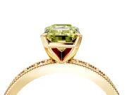 Milgrain Pave Engagement Ring Setting for Fancy Yellow Emerald Cut Center with Accent Band and Prong Head in Yellow Gold