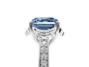 Floral Engagement Ring Setting for Fancy Blue Asscher Cut Center with Four Accent Clusters and Prong Head in Sterling Silver