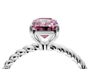 Solitaire Engagement Ring Setting for Fancy Pink Emerald Cut Center with Plain Twisted Rope Band and Prong Head in Platinum