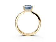 Hidden Halo Engagement Ring Setting for Fancy Blue Princess Cut Center with Wide Flat Plain Band and Prong Head in Yellow Gold