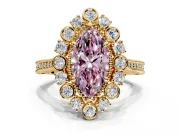 Milgrain Halo Engagement Ring Setting for Fancy Pink Marquise Center with Bezel Point Accents and Prong Head in Yellow Gold