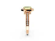 Halo Engagement Ring Setting for Fancy Yellow Asscher Cut Center with Outer Bezel Rim, Pave Band and Prong Head in Rose Gold