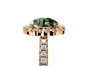 Pave Halo Engagement Ring Setting for Fancy Green Round Cut Center with Single Row Pave Band and Prong Head in Rose Gold