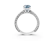 Solitaire Engagement Ring Setting for Fancy Blue Oval Center with Engraved Milgrain Band and Prong Head in Platinum