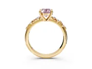 Solitaire Engagement Ring Setting for Fancy Pink Oval Center with Trailing Leaf Accent Band and Prong Head in Yellow Gold