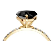 Solitaire Engagement Ring Setting for Fancy Black Heart-Shaped Center with Pave Accents and Prong Head in Yellow Gold