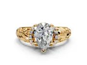 Solitaire Engagement Ring Setting for Pear-Shaped Center with Filigree Accent Basket and Prong Head in Yellow Gold