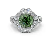 Large Accent Halo Engagement Ring Setting for Fancy Green Round Cut Center with Pave Split Shank and Prong Head in Platinum