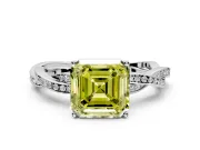Solitaire Engagement Ring Setting for Fancy Yellow Asscher Cut Center with Twisted Pave Band and Prong Head in Platinum