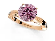 Solitaire Engagement Ring Setting for Fancy Pink Round Cut Center with Carved Leaf Shoulders and Prong Head in Rose Gold