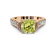 Solitaire Engagement Ring Setting for Fancy Yellow Cushion Cut Center with Pave Cathedral Shoulders and Prong Head in Rose Gold