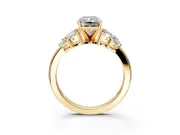 Leaf Cluster Engagement Ring Setting for Radiant Cut Center with Marquise Accents and Prong Head in Yellow Gold