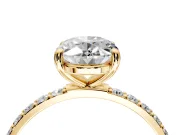 Solitaire Engagement Ring Setting for Oval Center with Pave Accents and Prong Head in Yellow Gold