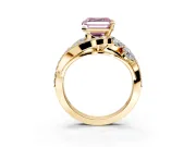 Halo Engagement Ring Setting for Fancy Pink Asscher Cut Center with Marquise and Pave Bypass Band and Prong Head in Yellow Gold