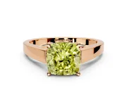 Solitaire Engagement Ring Setting for Fancy Yellow Cushion Cut Center with Tapered Split Shoulders and Prong Head in Rose Gold