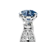 3 Stone Engagement Ring Setting for Fancy Blue Round Cut Center with Pave Twist Band and Prong Head in Platinum