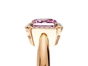 Halo Engagement Ring Setting for Fancy Pink Asscher Cut Center with Tapered Plain Band and Prong Head in Rose Gold