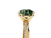 Side Accent Engagement Ring Setting for Fancy Green Round Cut Center with Accent Shoulders and Prong Head in Yellow Gold