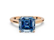 Solitaire Engagement Ring Setting for Fancy Blue Asscher Cut Center with Narrow Cathedral Band and Prong Head in Rose Gold