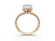 Halo Engagement Ring Setting for Asscher Cut Center with Rope Twist Split Shank and Prong Head in Rose Gold