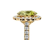 Halo Engagement Ring Setting for Fancy Yellow Oval Center with Raised Halo, Pave Band and Prong Head in Yellow Gold
