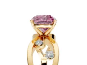 Solitaire Engagement Ring Setting for Fancy Pink Cushion Cut Center with Criss-Cross Accent Band and Prong Head in Yellow Gold